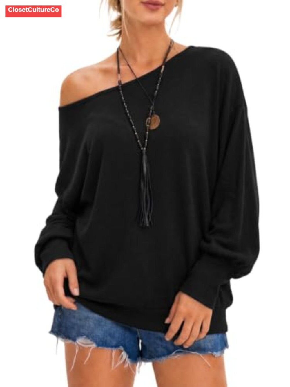 Oversized Batwing Dolman Sleeve Off Shoulder Knit Sweater Tunic Top